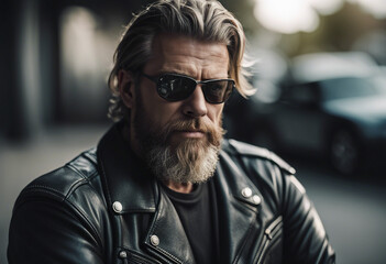 Fototapeta premium portrait of an American biker man, isolated white background 