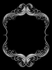 A black and white photograph of a silver frame against a dark backdrop