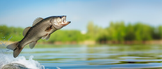 Obraz premium Catch of the Day: Largemouth Bass Fish Jumping.