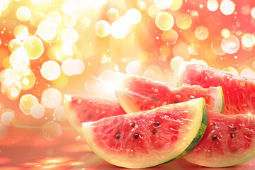 Watermelon slices in bright sunlight with a bokeh background