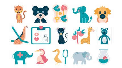 Cute animal illustrations for children's healthcare or medical designs