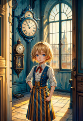 Cartoon Image in Manga style portrait of a young beautiful blonde girl. Generative AI