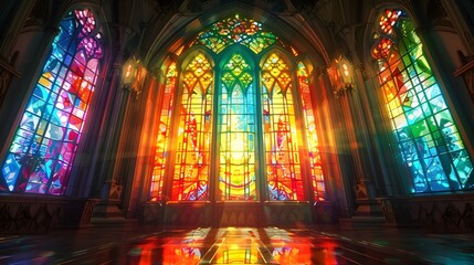 Whimsical Stained Glass Window Design Radiating Pride and Spirituality