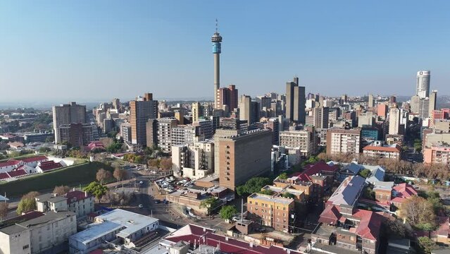 Johannesburg Skyline At Johannesburg In Gauteng South Africa. High Rise Buildings Landscape. Megacity Background. Johannesburg At Gauteng South Africa. Downtown City. Urban Outdoor.