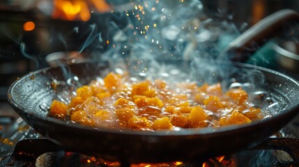 beef tallow sizzling in a pan, forming a rich base for cooking different dishes, celebrates the art of culinary creation