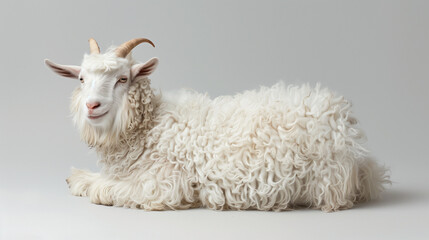 Obraz premium White Sheep Resting on Gray Background