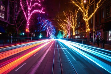 Obraz premium Colorful Urban Nightscape with Light Trails