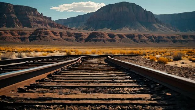 Wild west landscape with locomotive rails