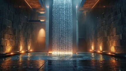 Art DecoInspired Metallic Waterfall Radiates Elegance in a Stylized Night Setting