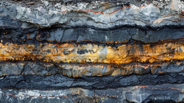 The shale gas layer is exposed with layers of varying shades of gray and black visible.