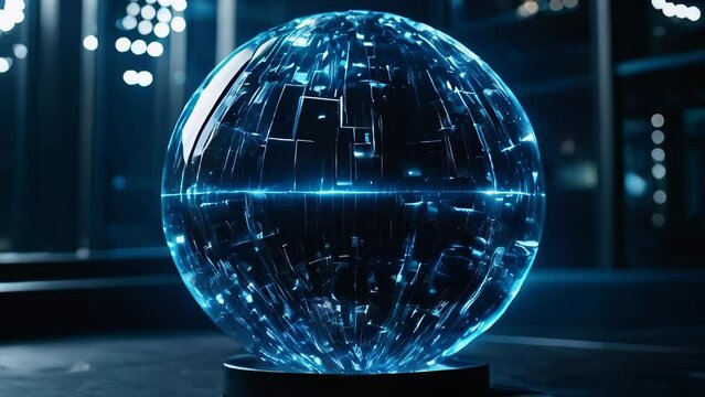 Abstract blue energy particle sphere glowing electric magical futuristic high-tech space