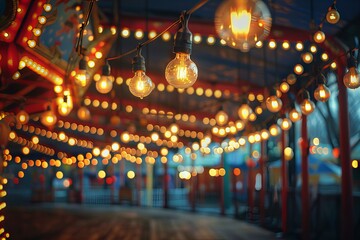 Fototapeta premium Festive string lights illuminating a vintage carousel