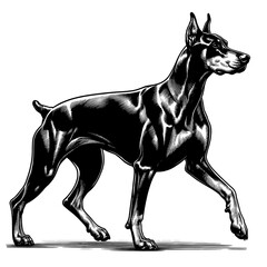 Hand drawn illustration of fierce doberman dog, vector sketch isolated on transparent background.