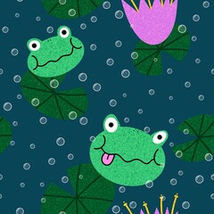 Cartoon animals seamless frogs pattern for wrapping paper and fabrics and kids