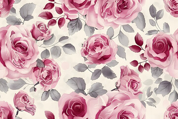 allover multi motif flowers ornament seamless pattern with watercolor flowers pink roses repeat floral texture vintage background hand drawing perfectly for wrapping paper wallpaper fabric print AI