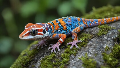 Obraz premium stunning ultra-high-definition photo of a vibrant gecko, colorful fur, vibrant colors, the skin features a kaleidoscope of hues.