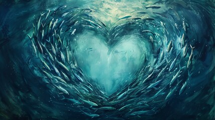 Heart shaped school of fish for romantic or nature themed designs