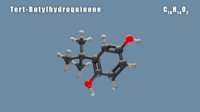 Tert-Butylhydroquinone of C10H14O2 3D Conformer animated render. Food additive E319