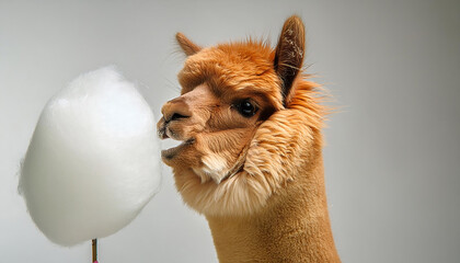 Fototapeta premium Adorable Alpaca Enjoying Cotton Candy Delight