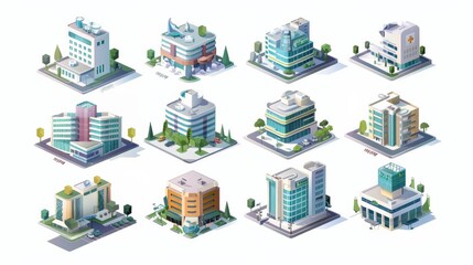 Isometric 3d buildings for urban and modern city design