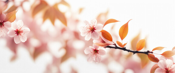 Fototapeta premium sakura leaves, isolated white background, copy space for text 