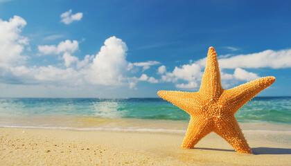 Photo starfish on summer sunny beach at ocean