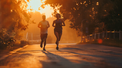 Young couple running