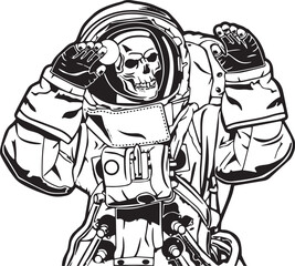sketch of a person with a sword spacecraft in space