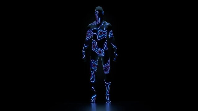 High-Tech 360&deg; Rotating Male Body with Neon Laser Scans