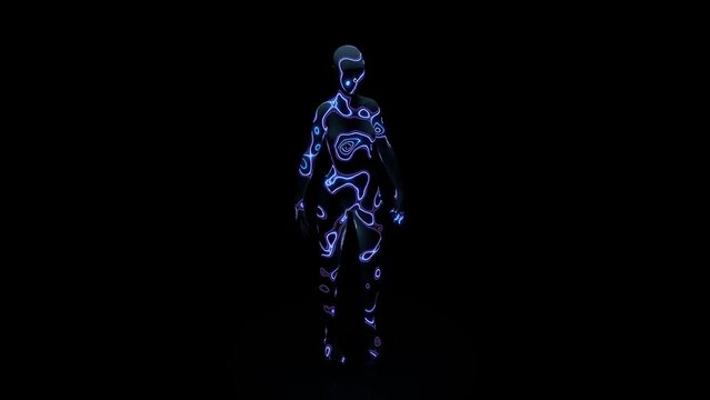 Humanoid 360 Neon Scanning Lasers 4K