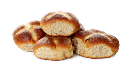 Pile of tasty hot cross buns isolated on white