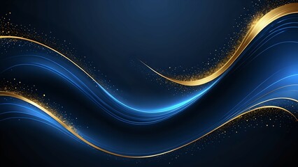 Dark blue luxury background with shiny gold wave lines
