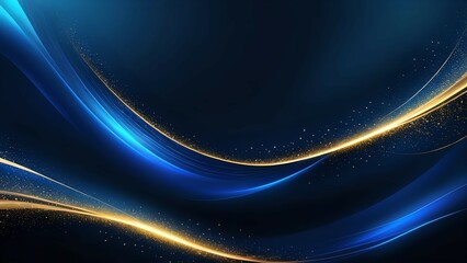 Dark blue luxury background with shiny gold wave lines
