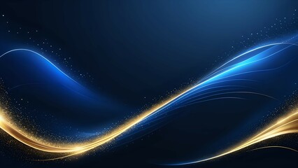 Dark blue luxury background with shiny gold wave lines
