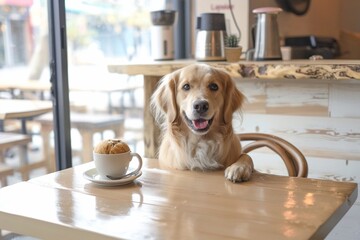 Pet friendly coffee shop concept. Lifestyle and pets concept with a cut dogs in an urban setting
