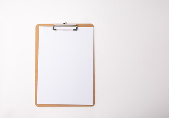 Wooden clipboard with blank white paper mock up