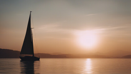 Fototapeta premium the silhouette of a sailboat in the bay at sunset 