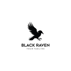 flying black crow silhouette vector illustration logo