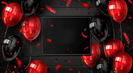 Black and red balloons on a white background, banner template for a sale promotion or holiday stock illustration vector design elements. 