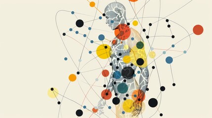 Silhouette of a person connected by a network of colorful dots