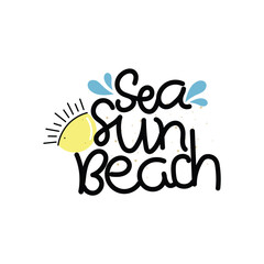 Hand Drawn Sea Sun Beach Calligraphy Text Vector Design.