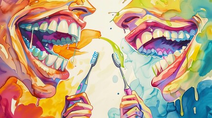 Smiling dentist and patient holding toothbrush and toothpaste for dental care design