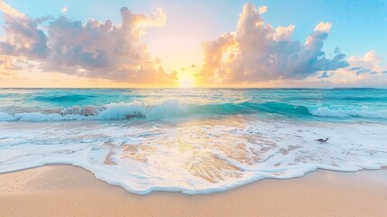 Stunning Sunrise over a Serene Tropical Beach with Glistening Waves and Golden Sand - The Ultimate Beach Vacation Destination