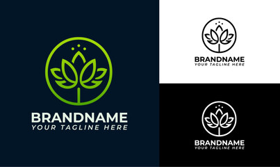 Vibrant Green Leaf Circle Zen Logo Design