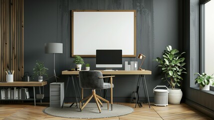 Modern Interior Design: Home Office Frame Mockup, ISO A Paper Size