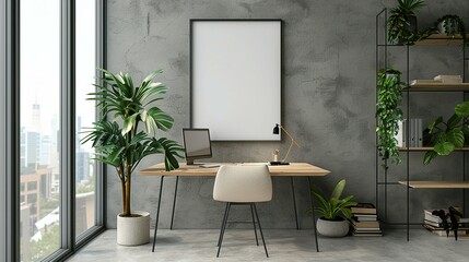Modern Interior Design: Home Office Frame Mockup, ISO A Paper Size
