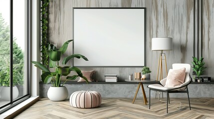 Modern Interior Design: Home Office Frame Mockup, ISO A Paper Size