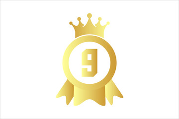 Flat number nine rank winner achievement champion award label logo template design illustration