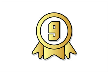 Flat number nine rank winner achievement champion award label logo template design illustration