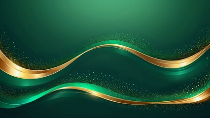 Dark green luxury background with shiny gold wave lines